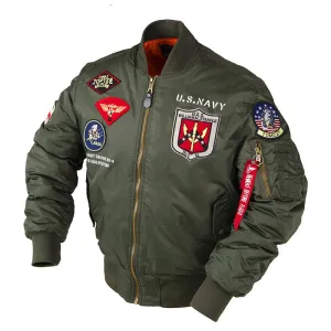 2023 Winter Top Gun Bomber Flight Jacket Windproof Water Resistant MA-1 Air Force Army Vintage Pilot Motorcycle Aviator Varsity