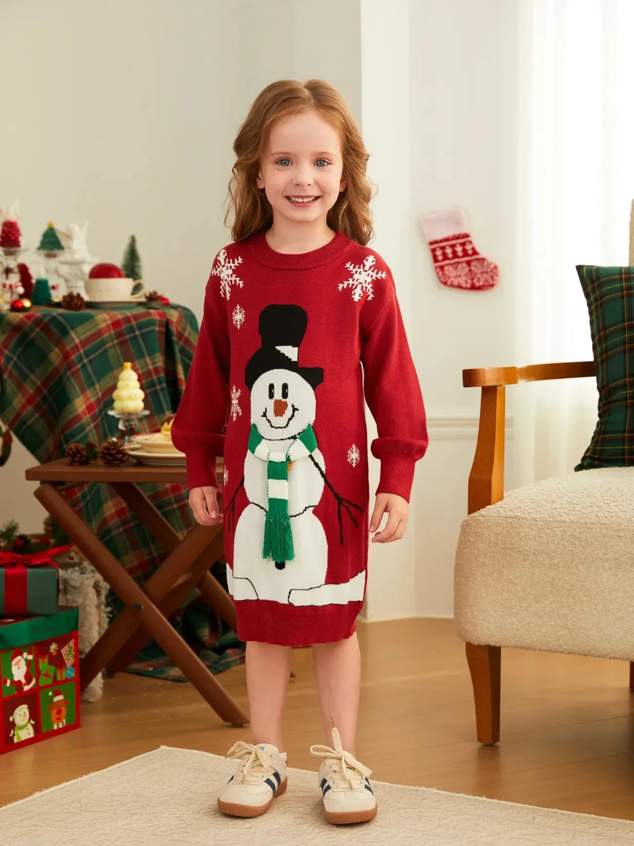 3D Scarf Snowman Design Matching Christmas Sweater Set