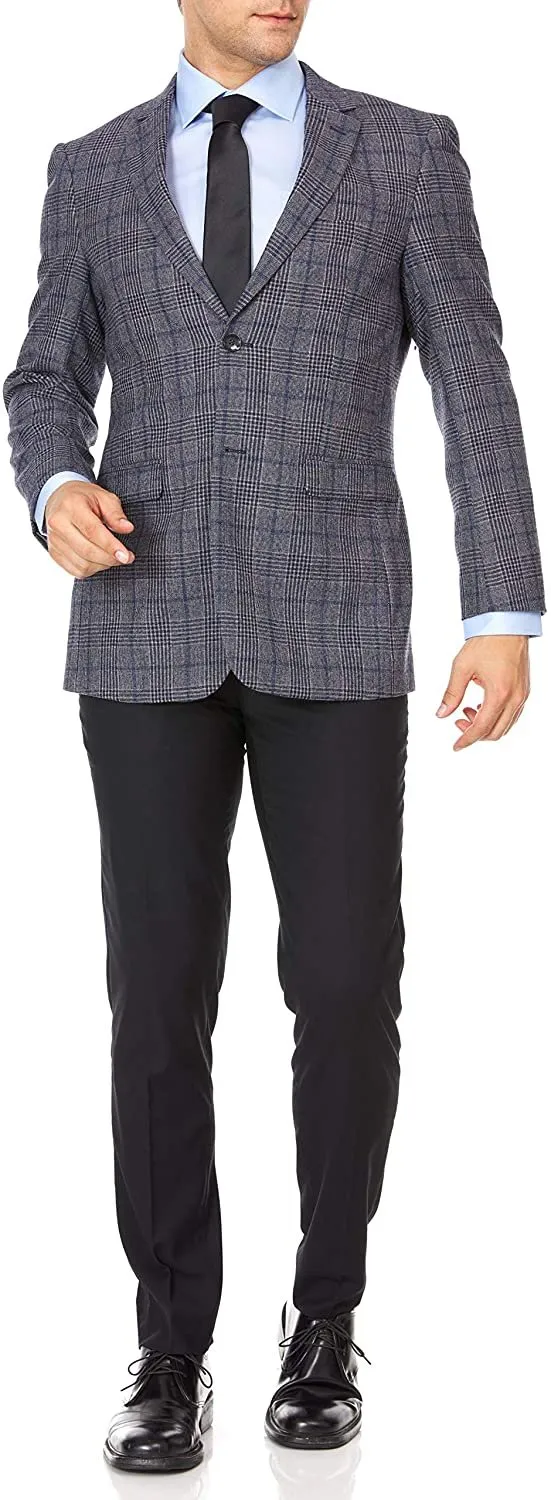 Adam Baker Men's Single Breasted 100% Wool Ultra Slim Fit Blazer/Sport Coat - M Grey Plaid