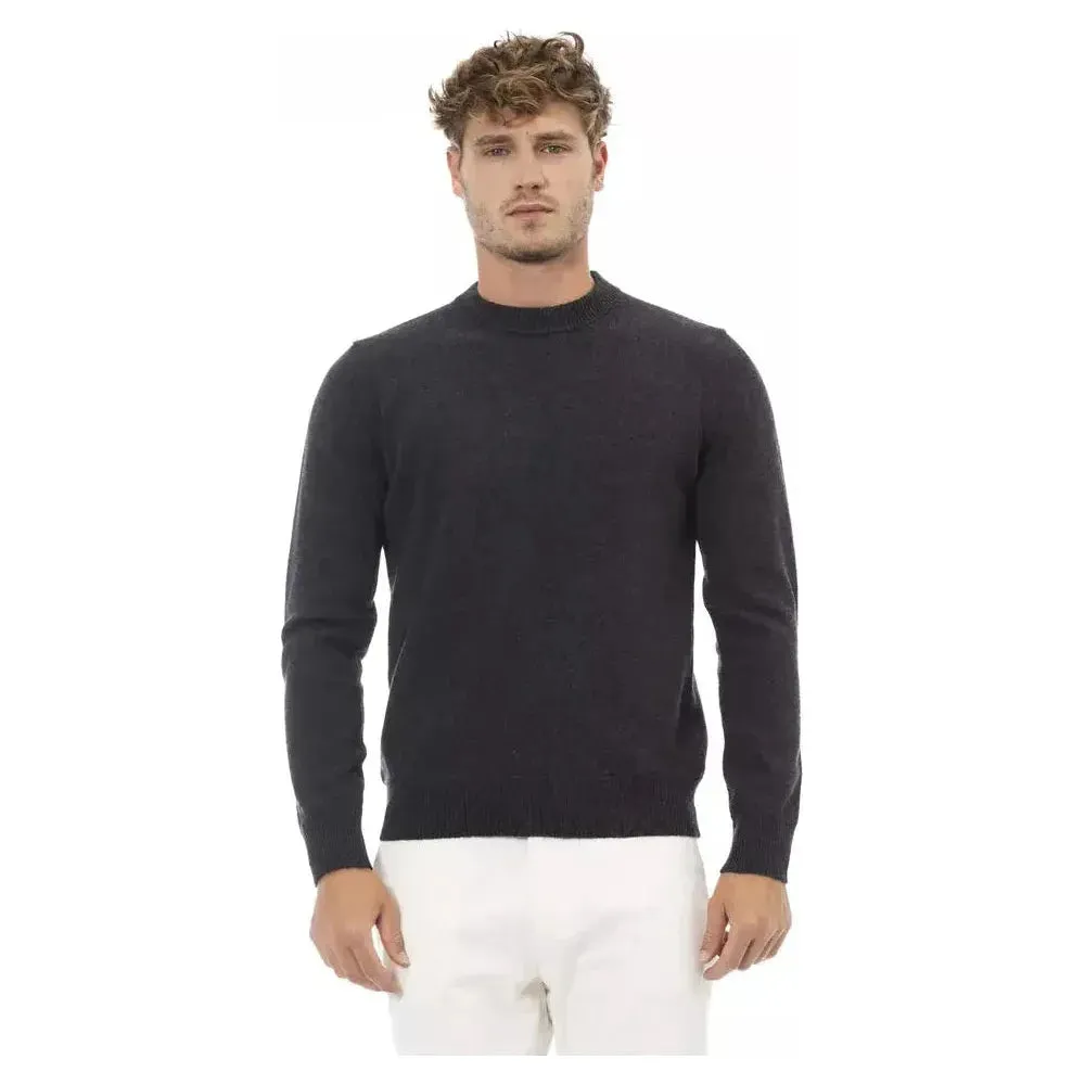 Alpha Studio Black Wool Men Sweater