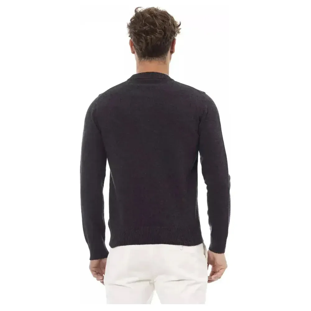 Alpha Studio Black Wool Men Sweater