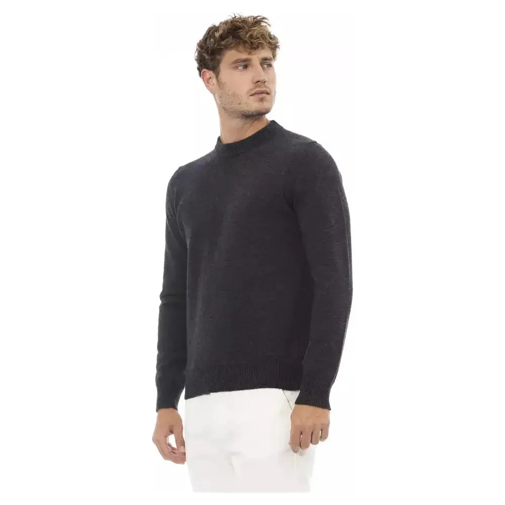 Alpha Studio Black Wool Men Sweater