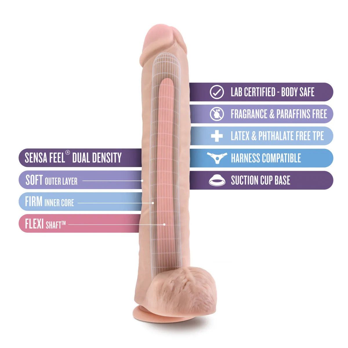 Au Naturel By Blush® | Daddy Realistic Vanilla 14-Inch Long Dildo With Balls & Suction Cup Base