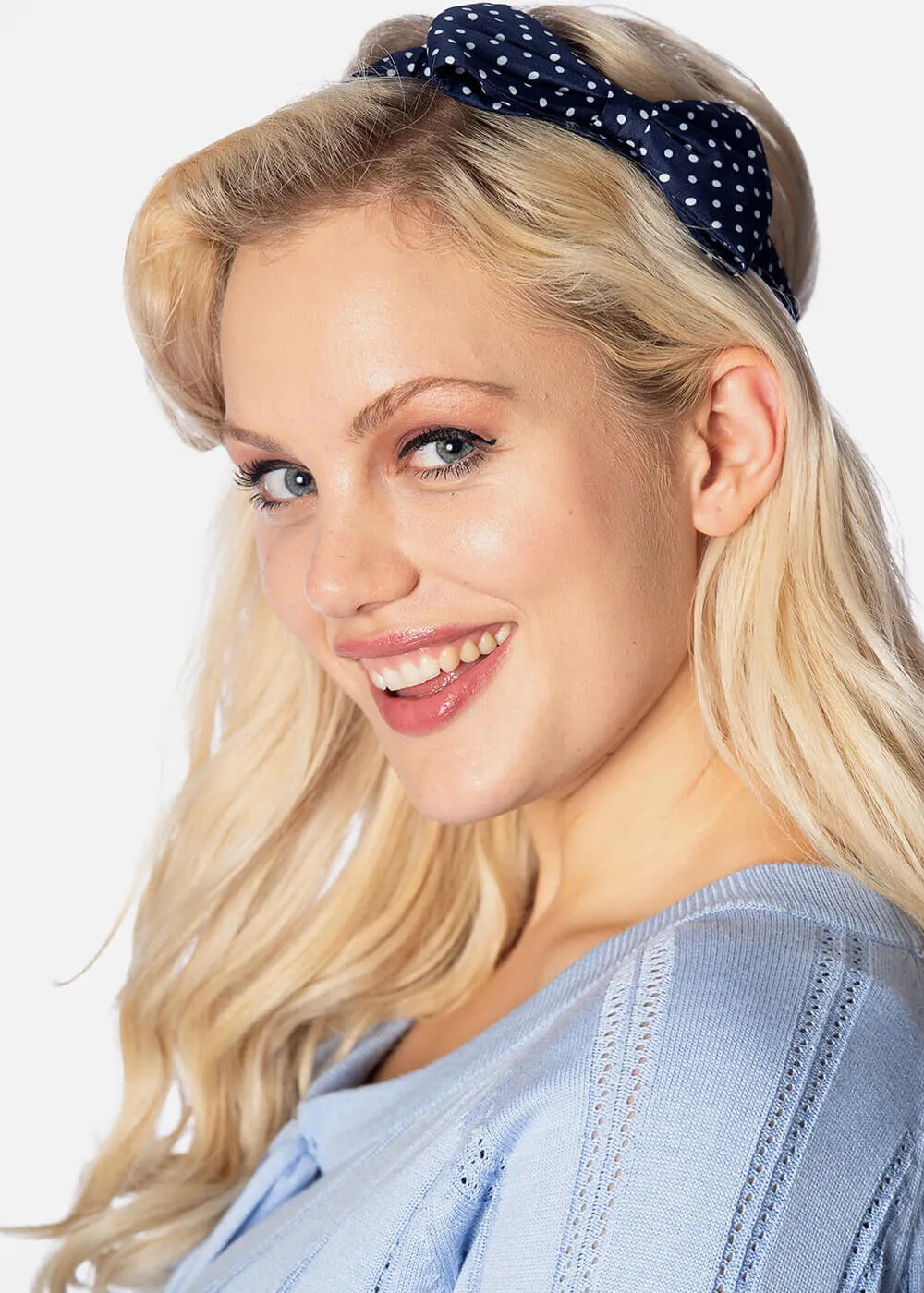 Banned Dionne Polkadot Bow 50's Headband Navy White