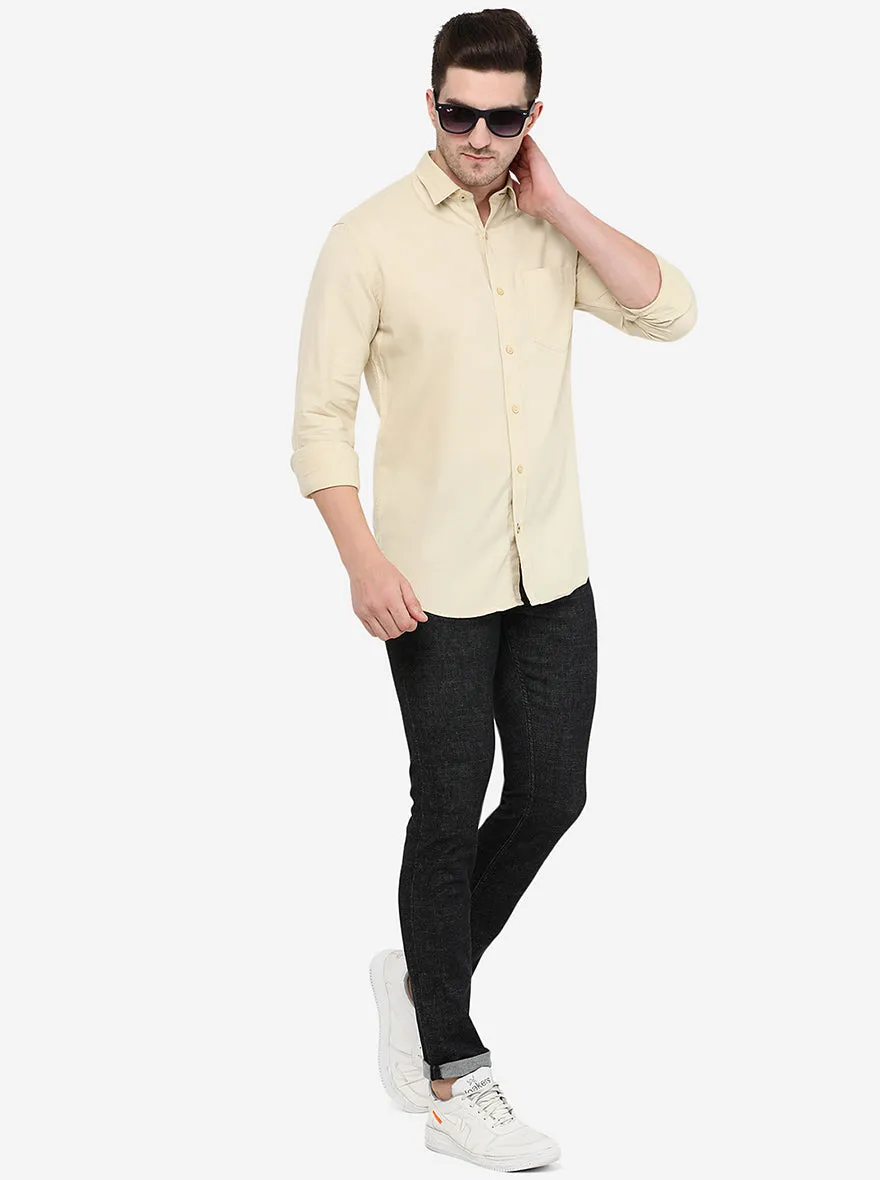 Beige Solid Smart Fit Casual Shirt | Greenfibre