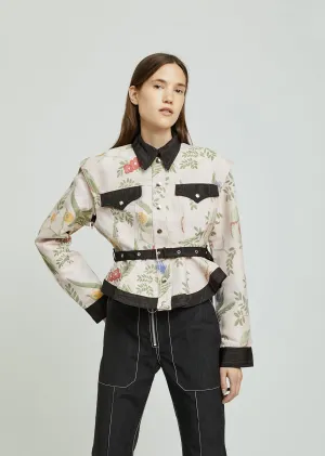 Bird Brocade Detachable Sleeve Jacket