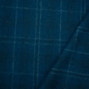 Blue-Black-White Melton Wool Blend Plaid Woven Jacketing Fabric