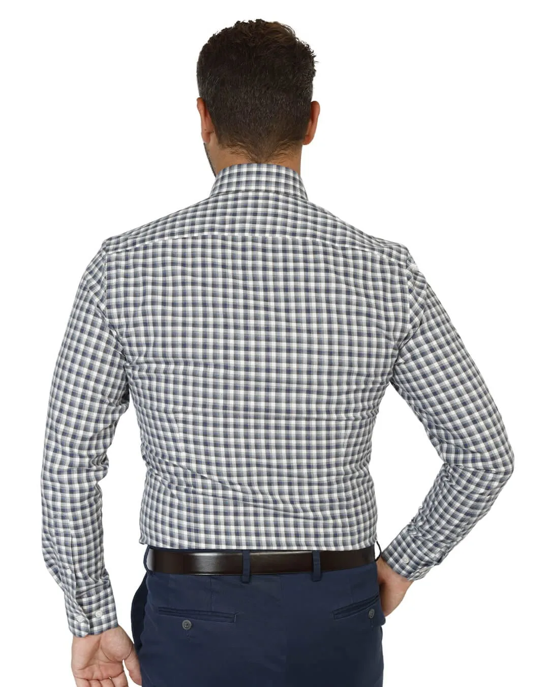 Blue Brushed Cotton Check Shirt