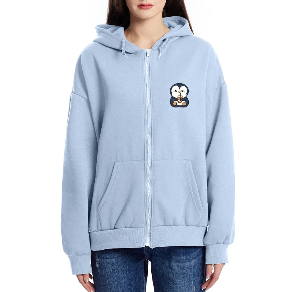 Boba Lovin Penguin Soft Zip-Up Hoodie