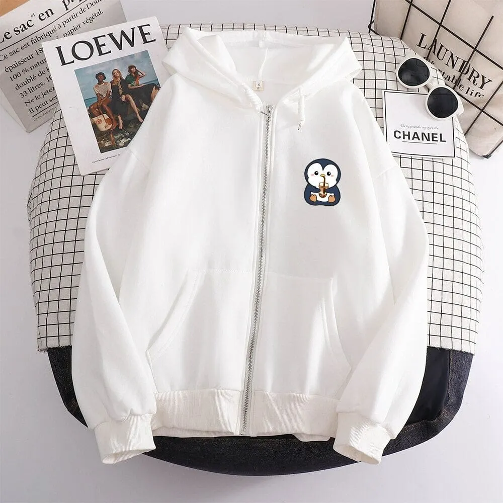 Boba Lovin Penguin Soft Zip-Up Hoodie