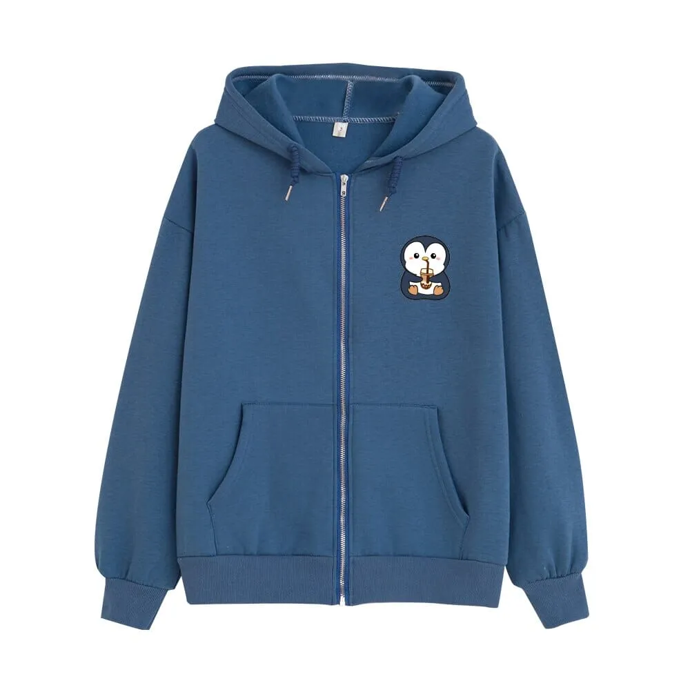 Boba Lovin Penguin Soft Zip-Up Hoodie