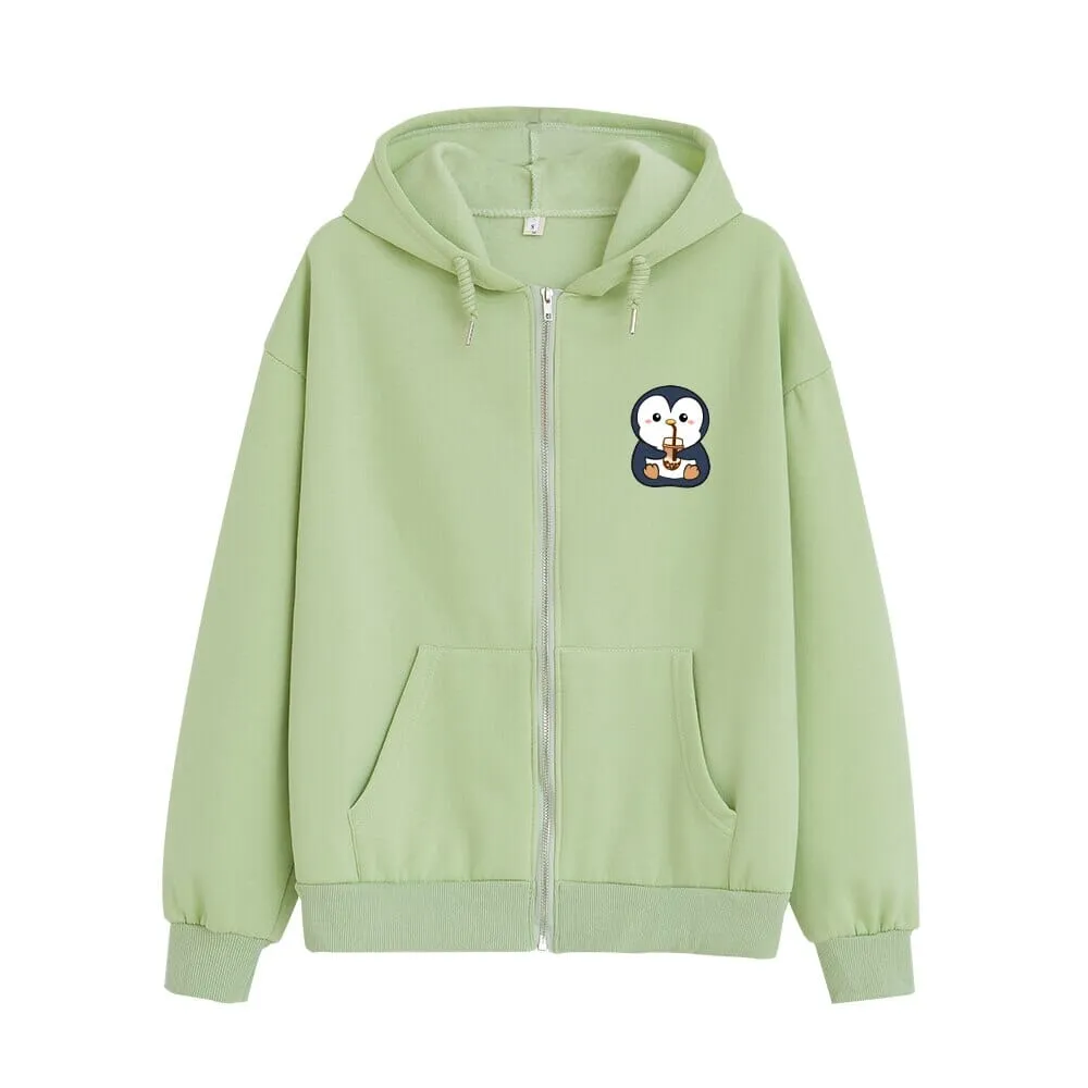 Boba Lovin Penguin Soft Zip-Up Hoodie