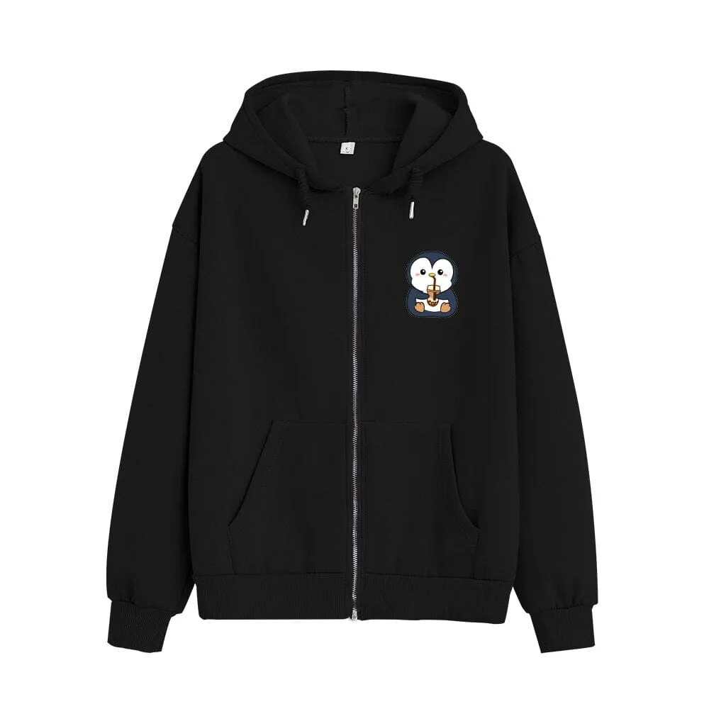 Boba Lovin Penguin Soft Zip-Up Hoodie