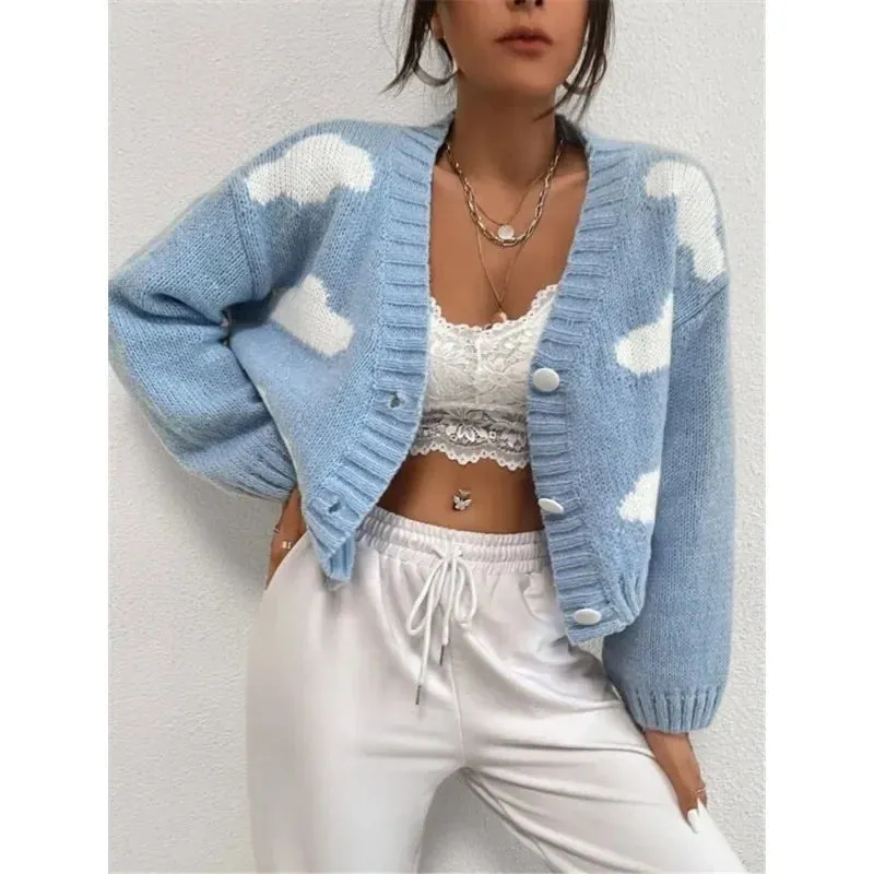 Casual Loose V-neck Comfortable Cloud Cozy Fashionable Autumn Long Sleeve Cardigan Sweater