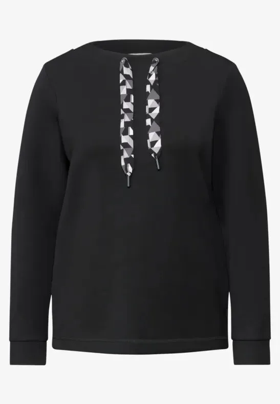 Cecil Black Modal Sweatshirt with contrast drawsring . 303038