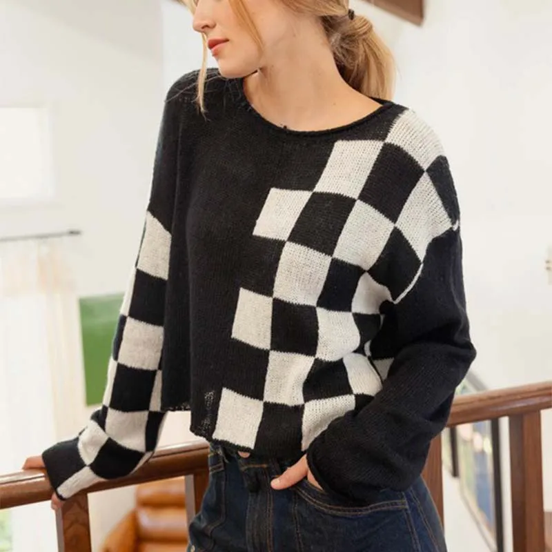 Checkerboard Sleeve Sweater