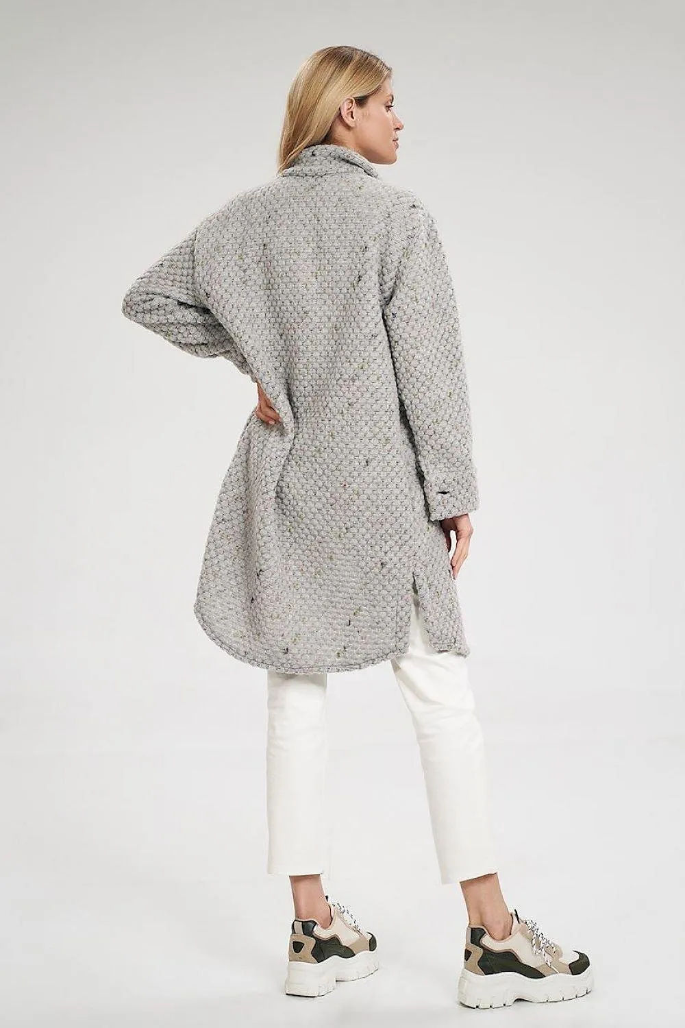 Chic Patchwork Wool Blend Midi Coat with Decorative Details