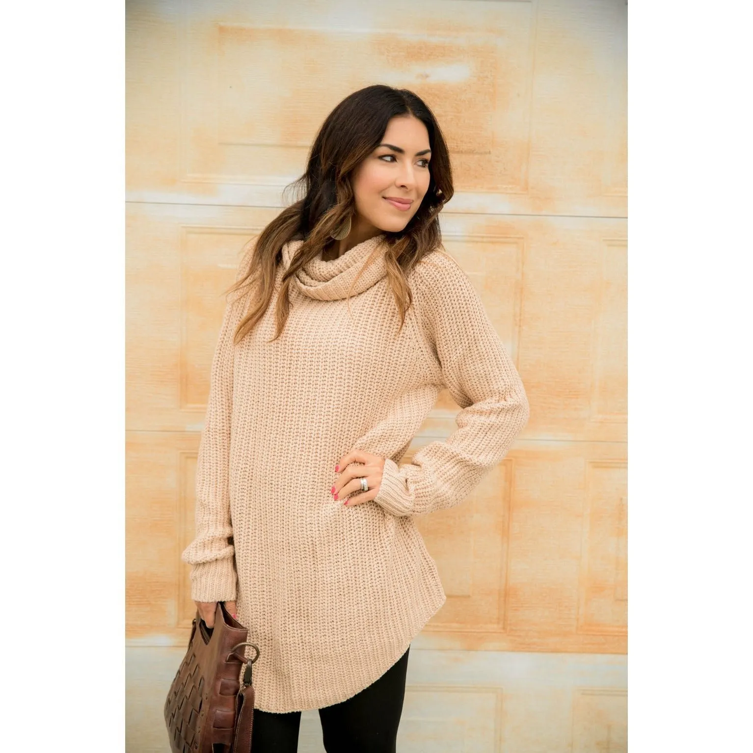 Chunky Knit Cowl Neck Tunic