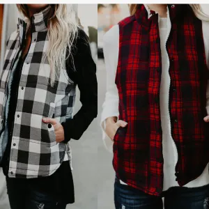 Classic Check Sleeveless Standing Collar Outwear