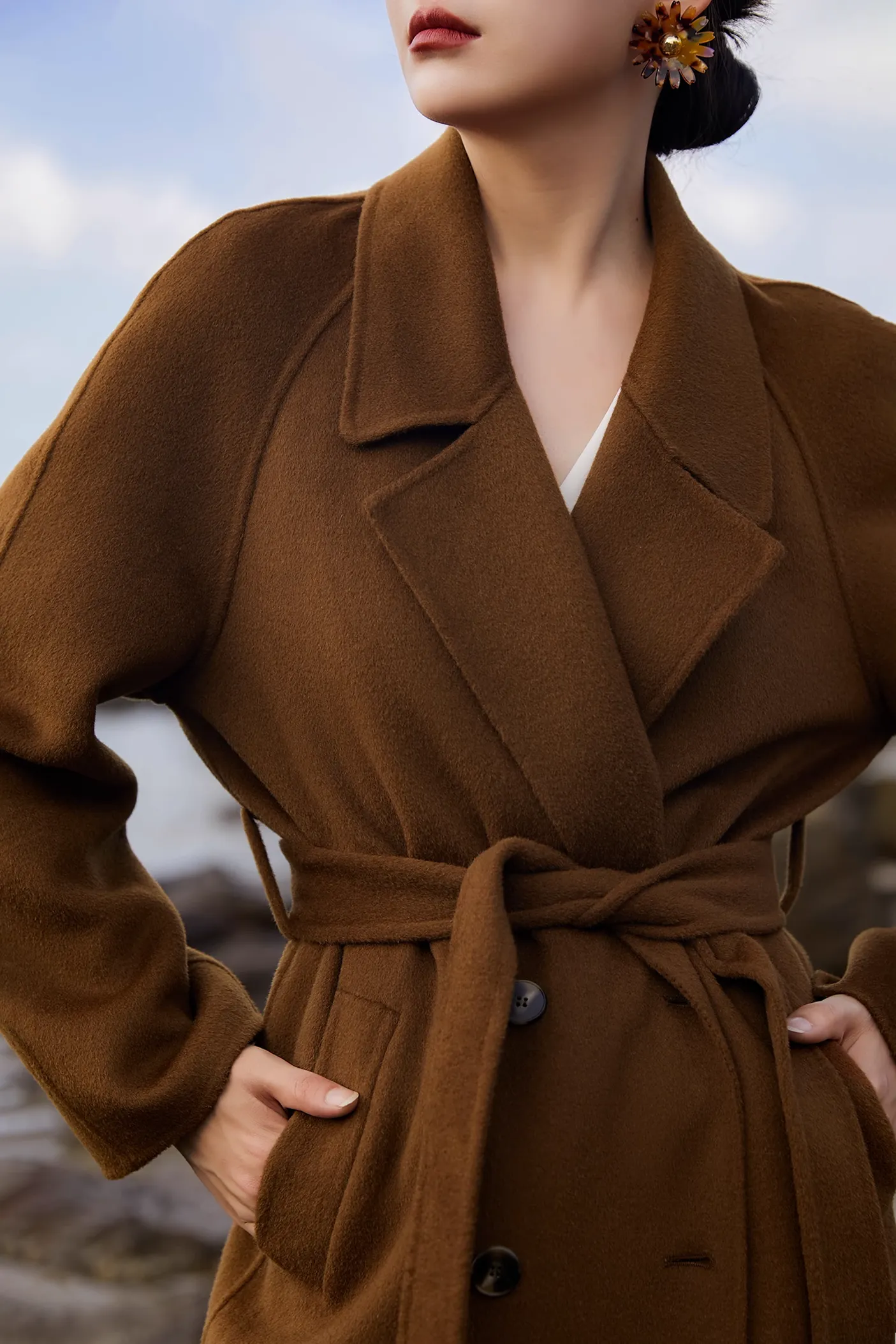 Classic Double Breasted Wool Trench Coat