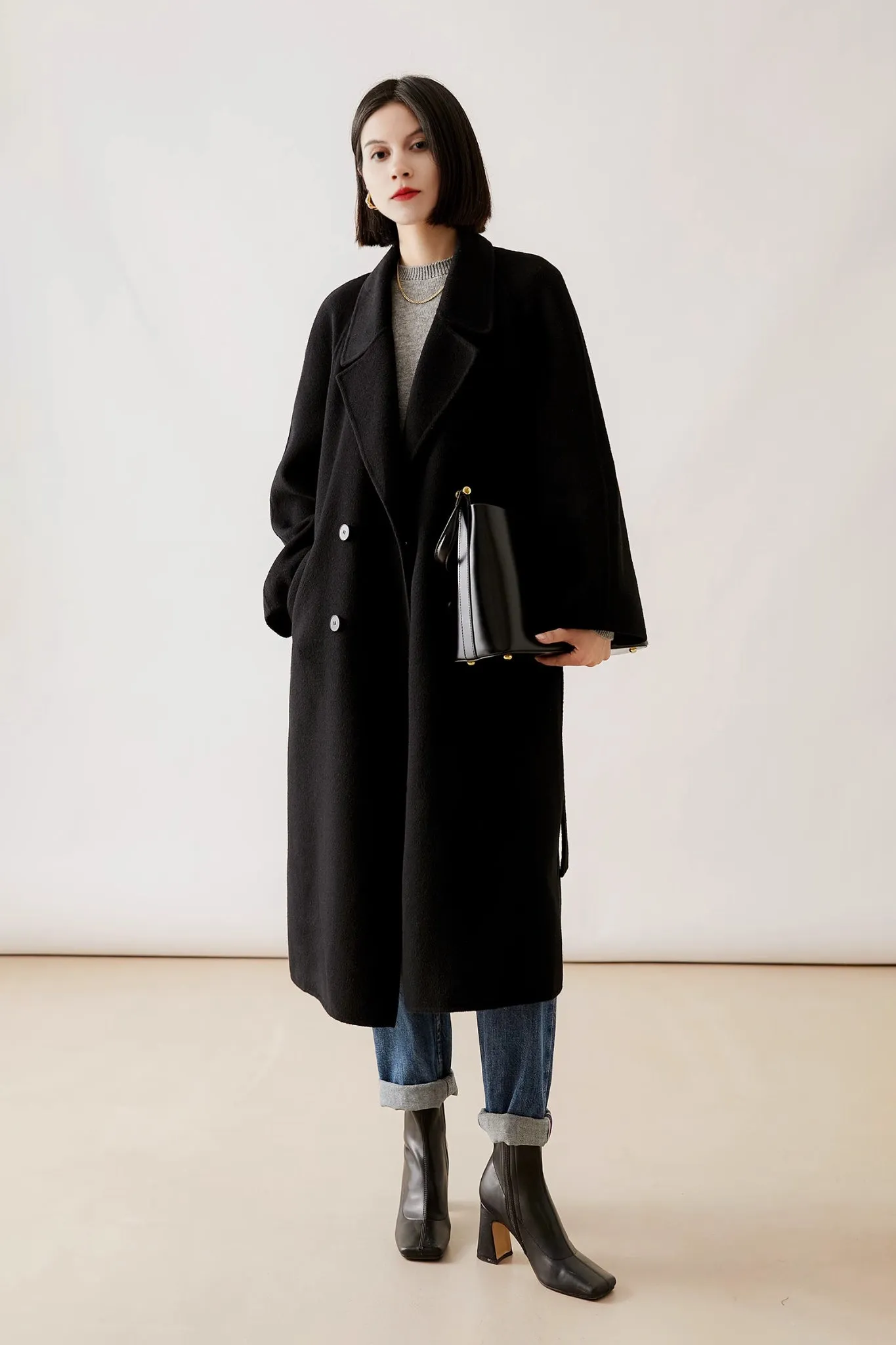 Classic Double Breasted Wool Trench Coat