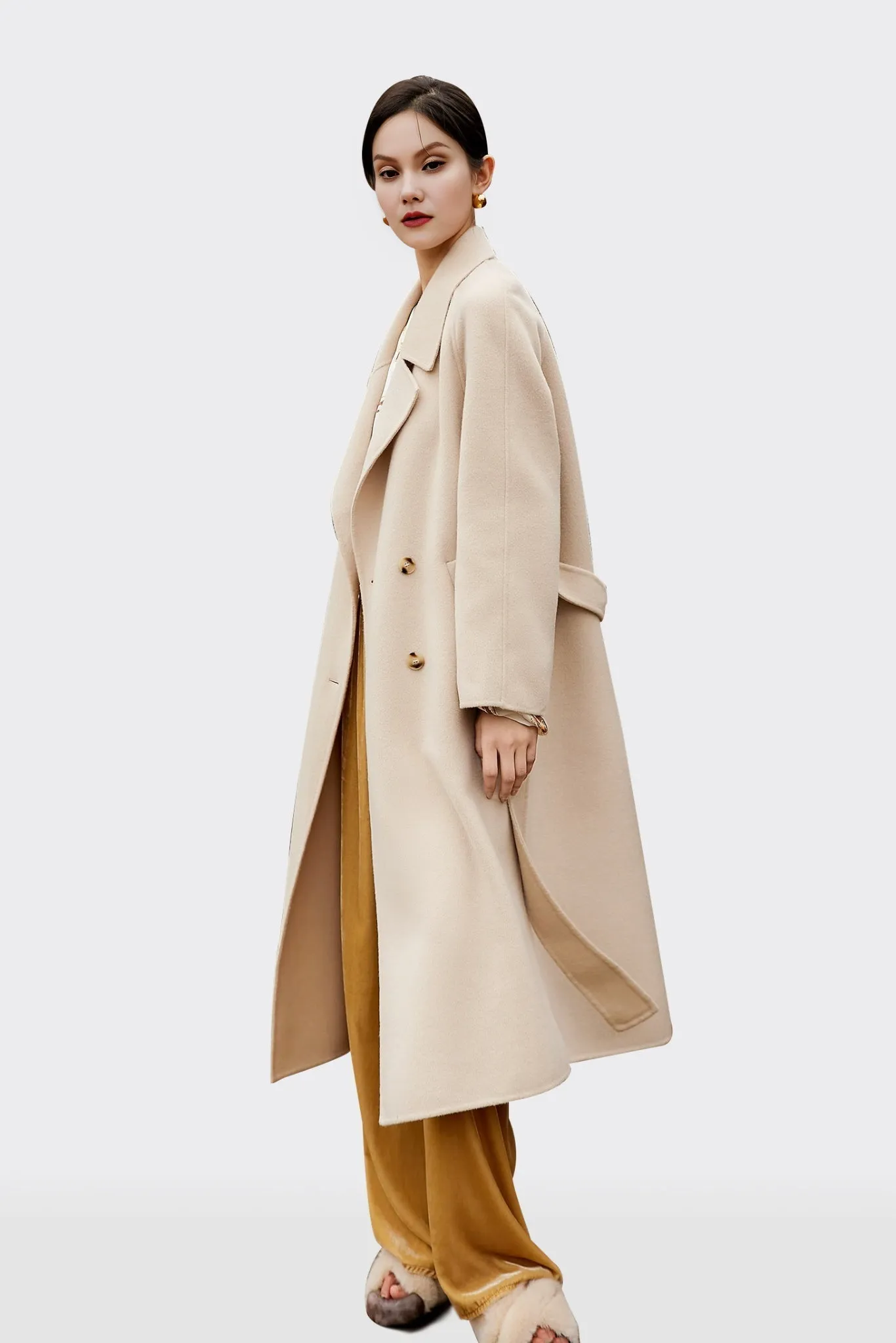 Classic Double Breasted Wool Trench Coat