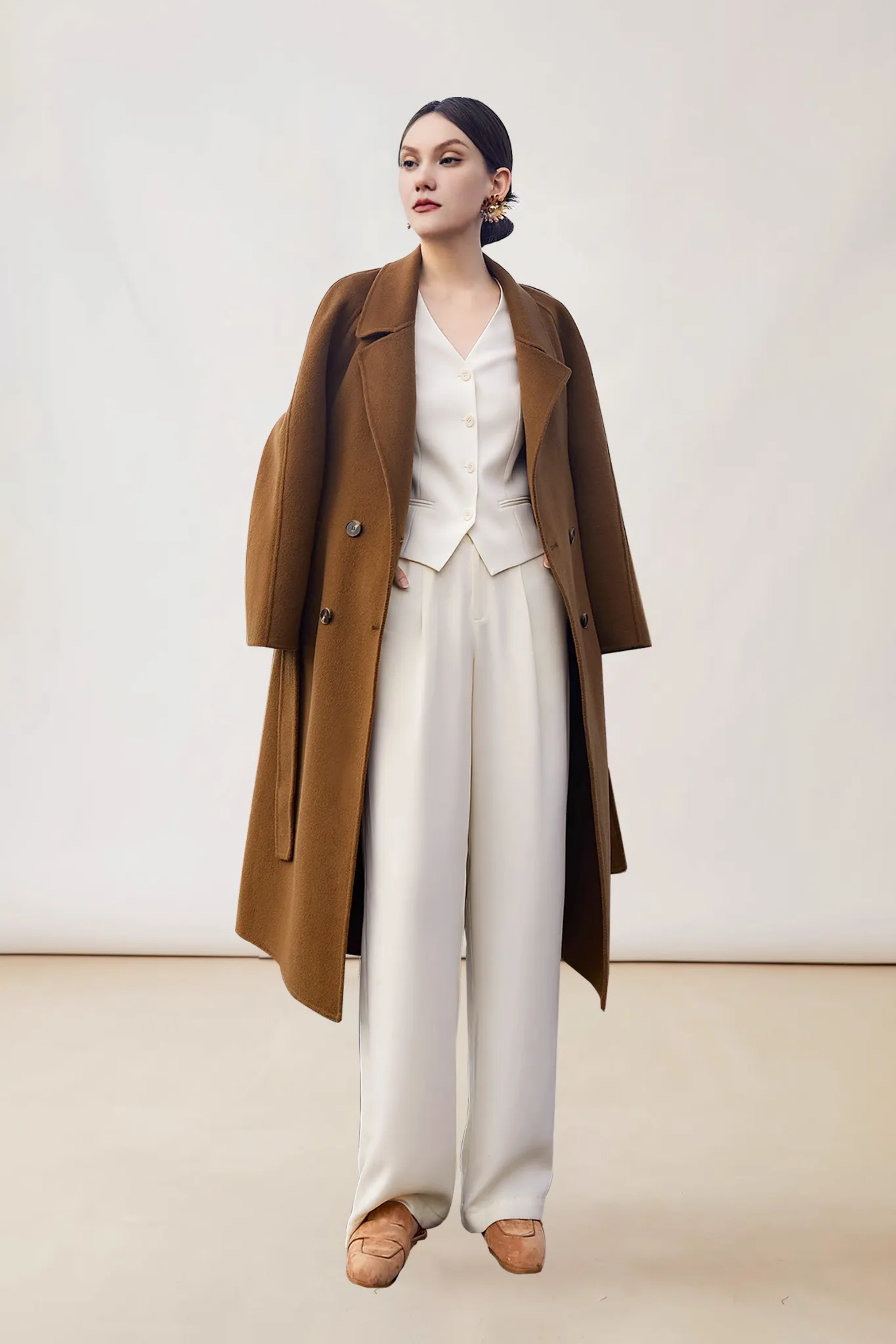 Classic Double Breasted Wool Trench Coat