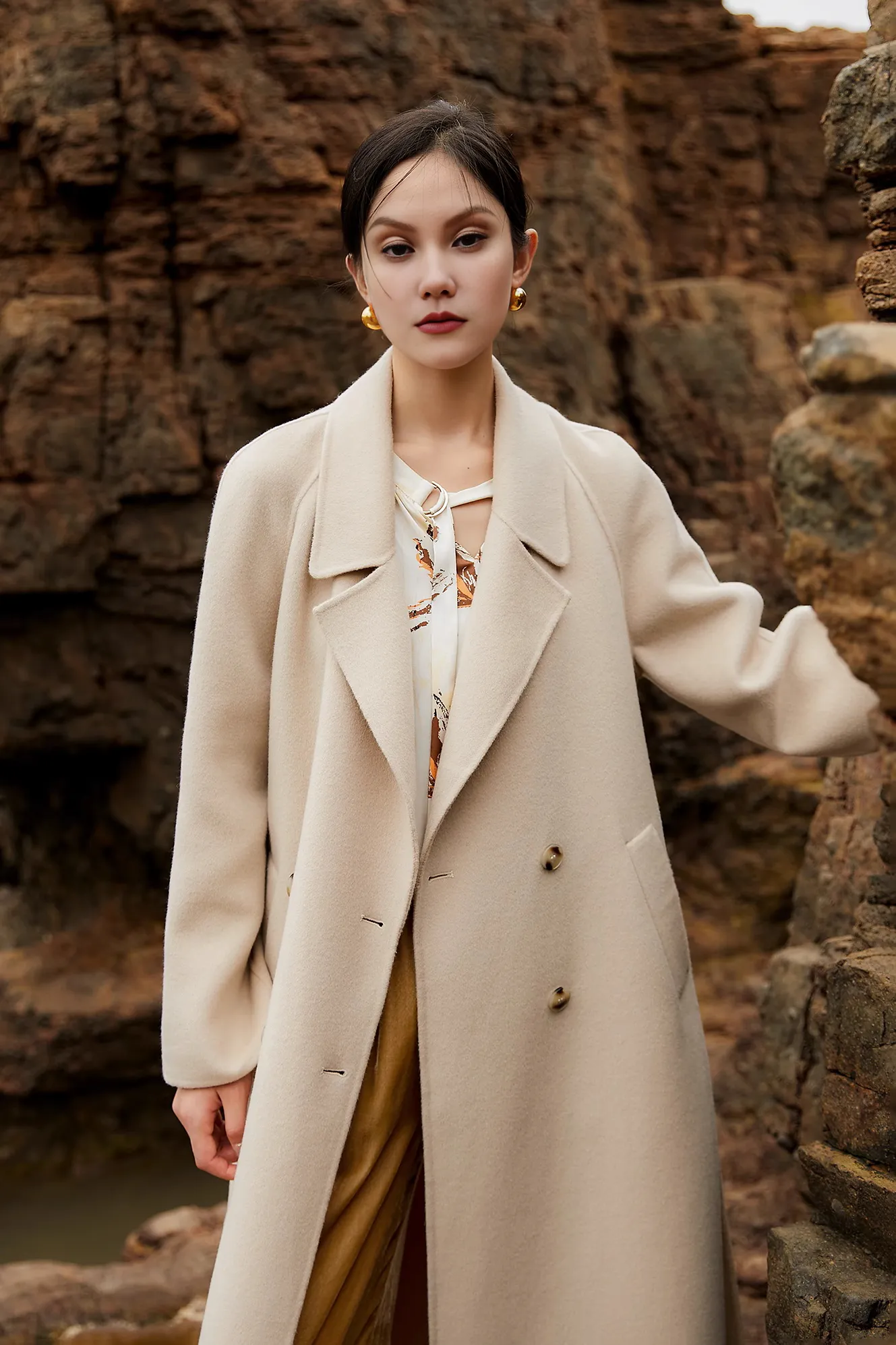 Classic Double Breasted Wool Trench Coat