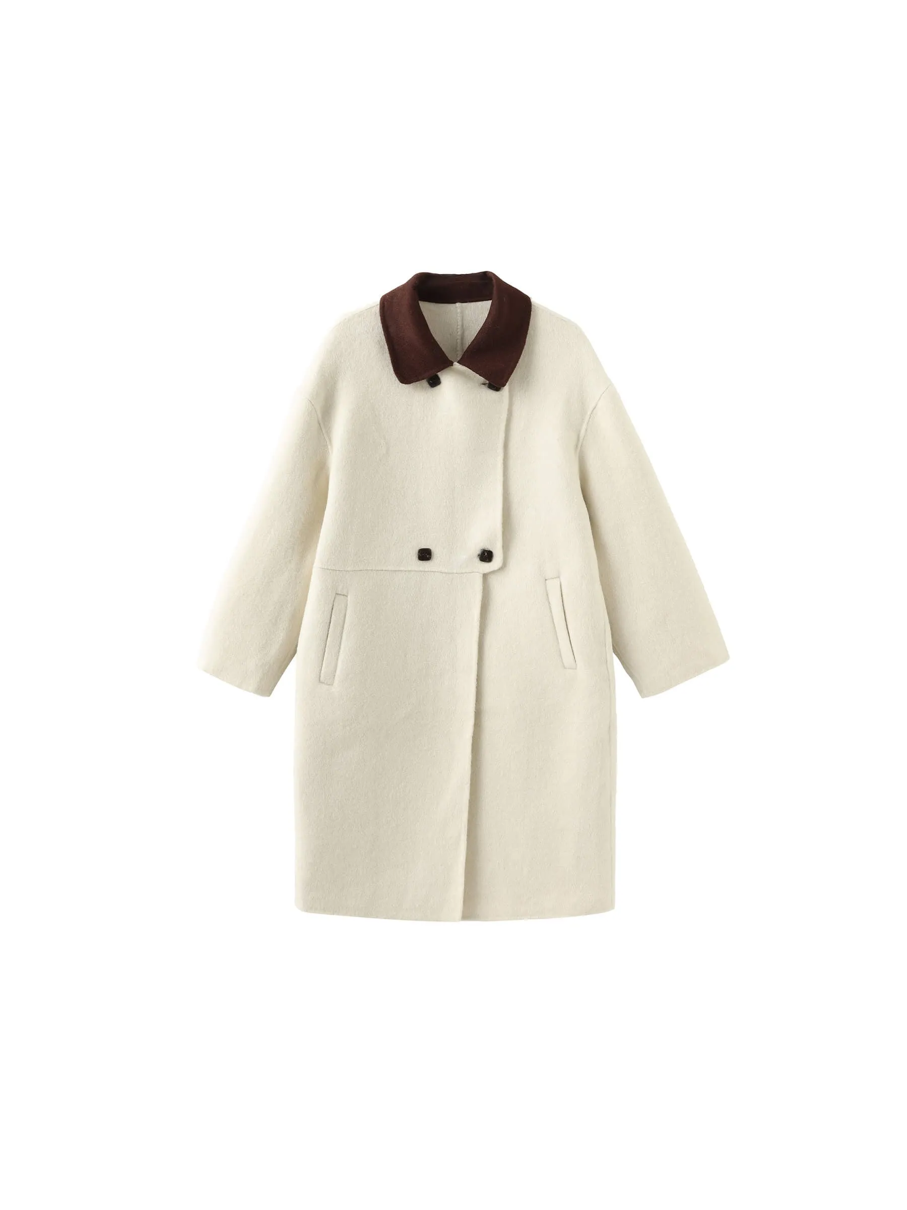 Contrast Coloured Collar Wool Coat