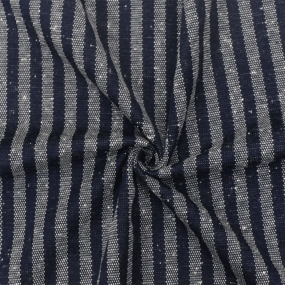 Dark Navy -White Stripe Stretch Cotton Double Knit Fabric