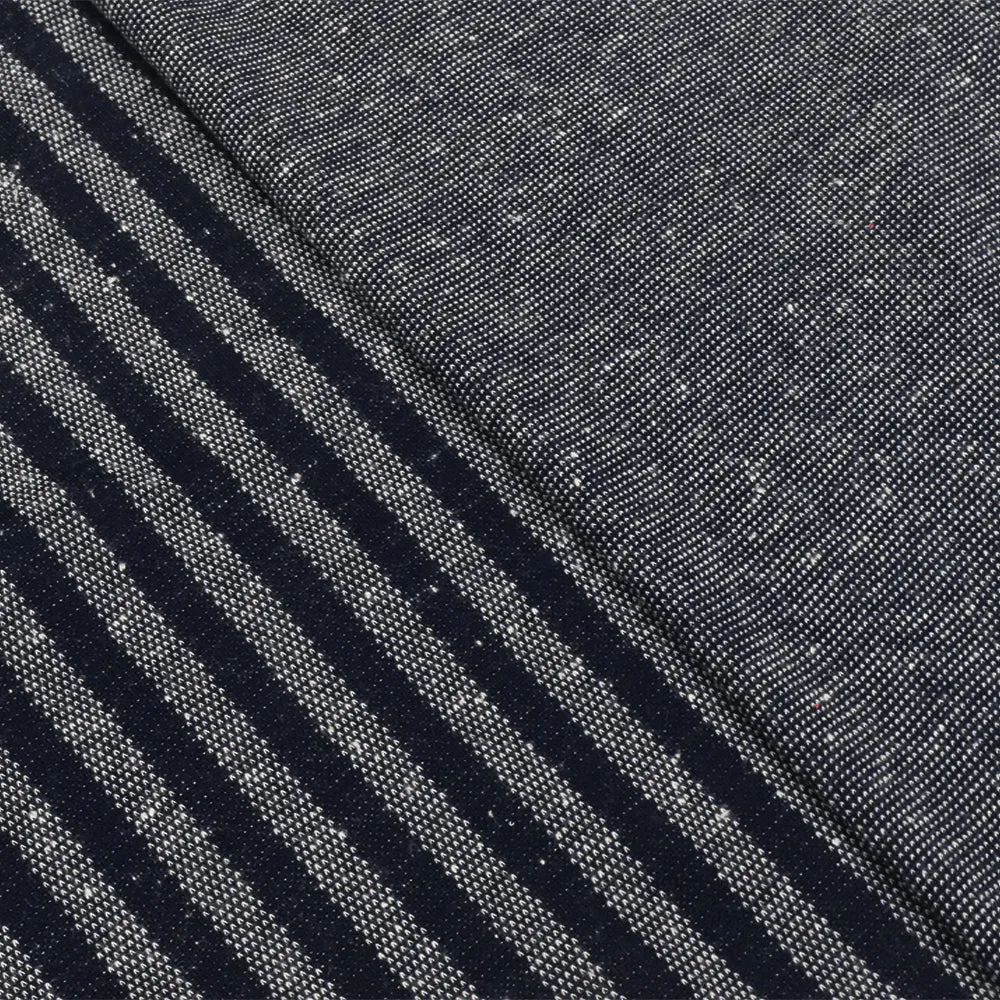 Dark Navy -White Stripe Stretch Cotton Double Knit Fabric