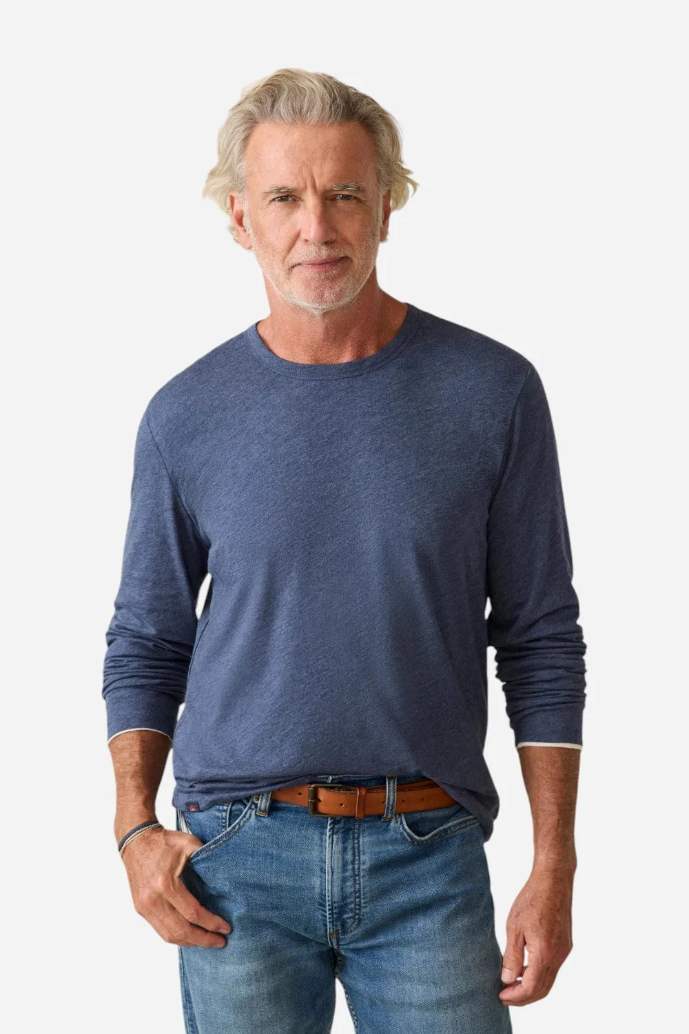 Faherty Long Sleeve Cloud Reversible Crew in Ivory Heather