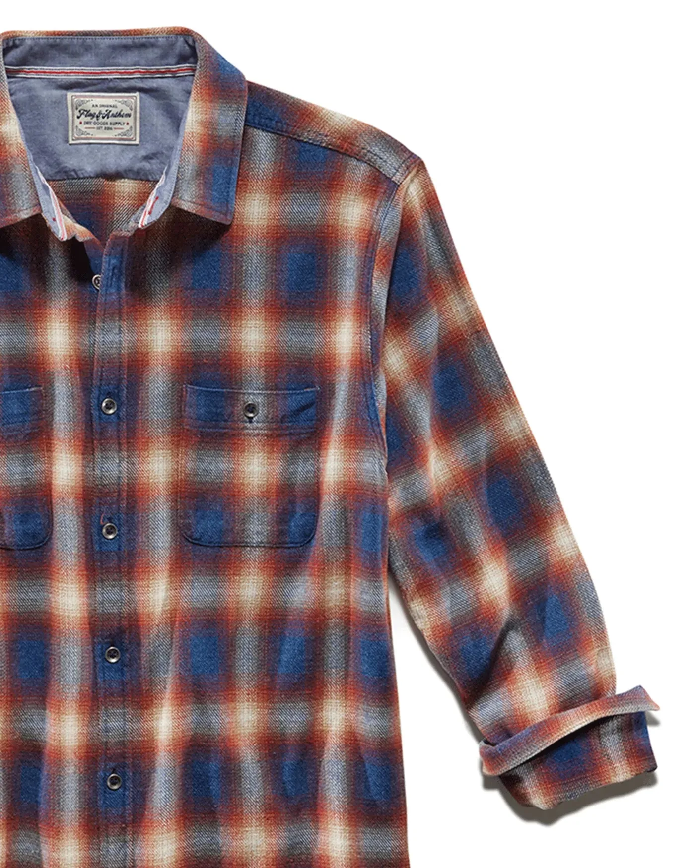 Flag & Anthem Allendale Long Sleeve Vintage Wash Flannel Shirt in Navy/Rust