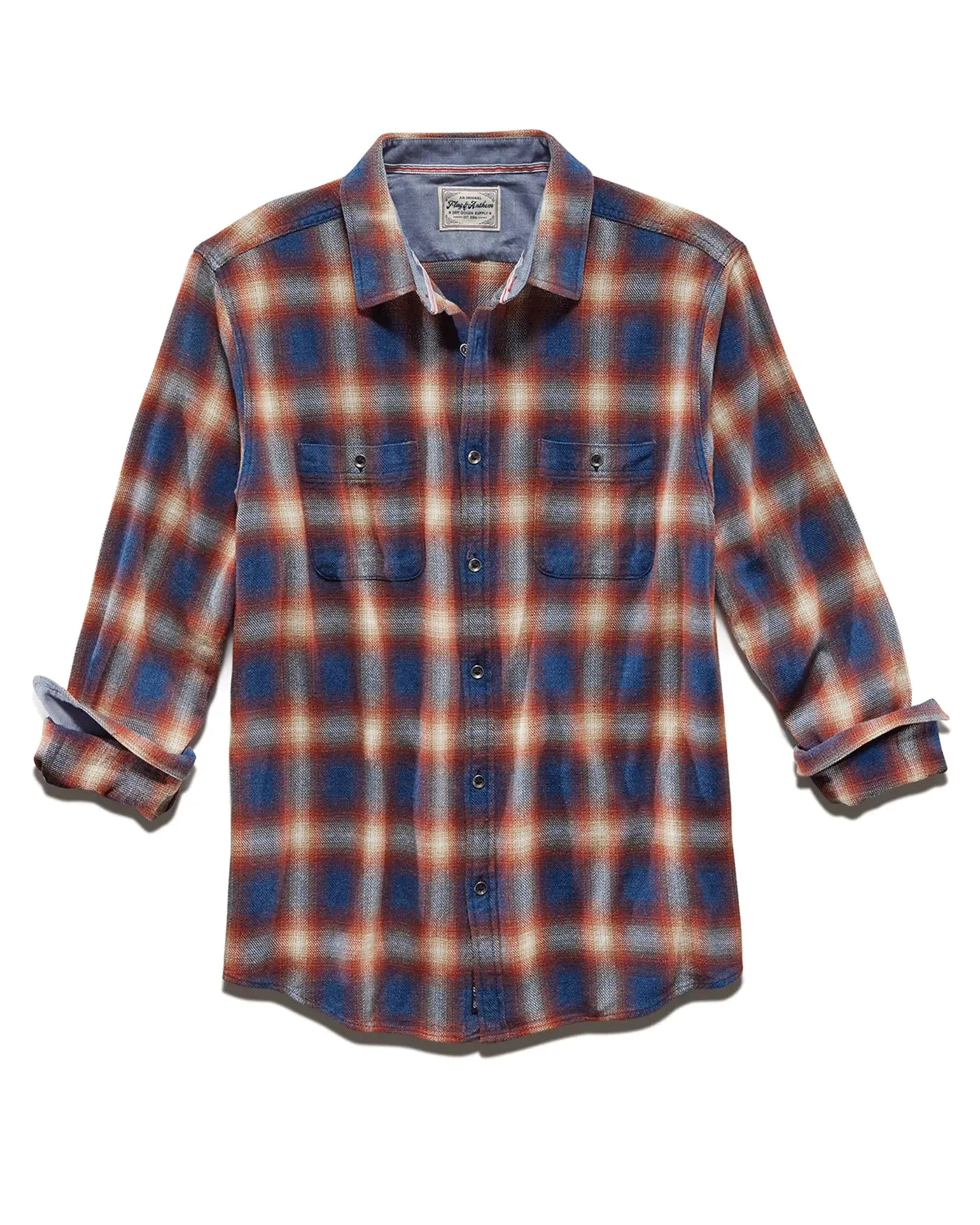 Flag & Anthem Allendale Long Sleeve Vintage Wash Flannel Shirt in Navy/Rust