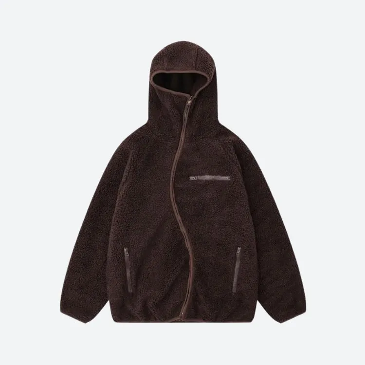 Funnel Neck Zip-Up Teddy Hoodie