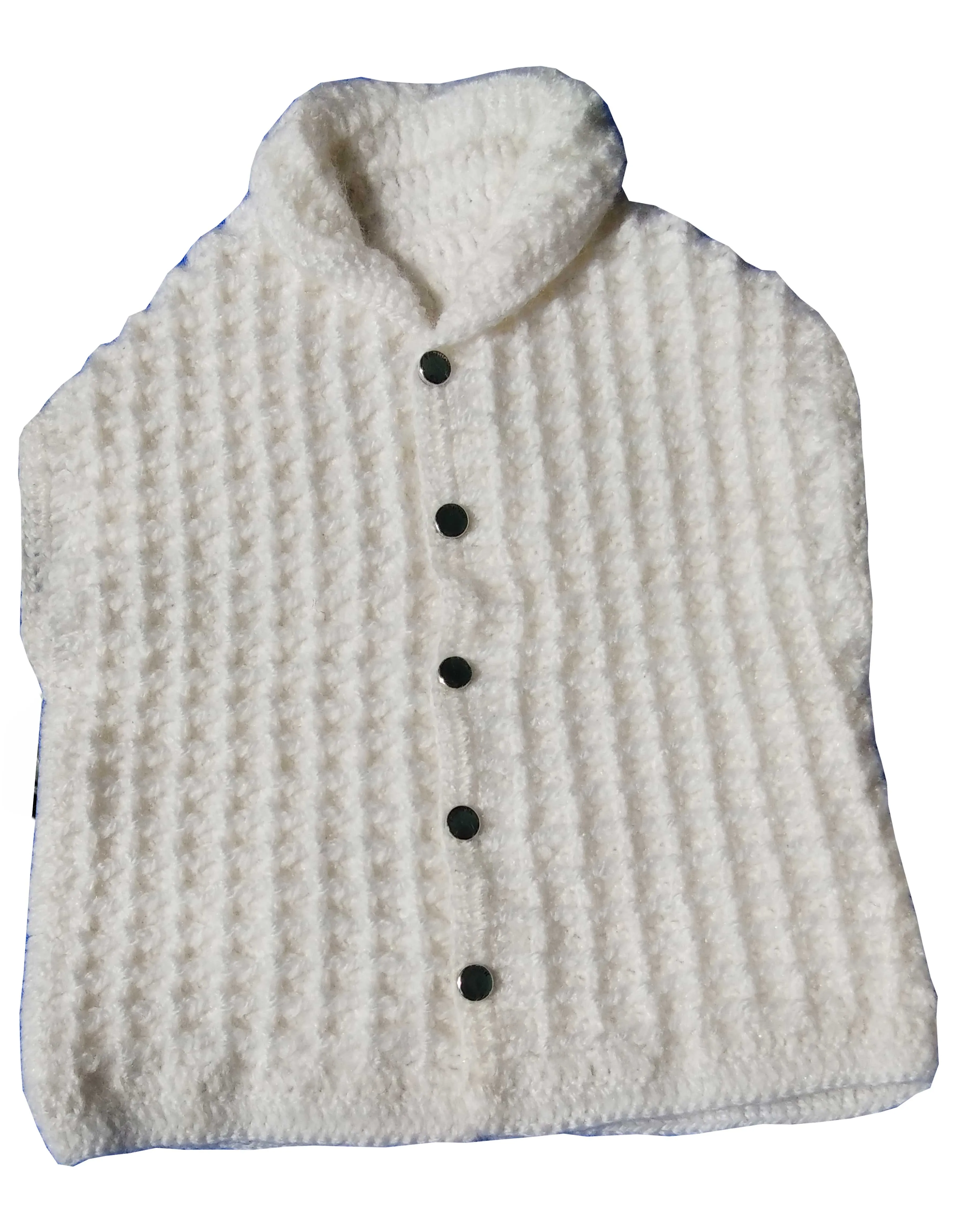 Graminarts Handmade Woolen Crochet Shawl Collar Half Cardigan For New Born Baby Boys- White