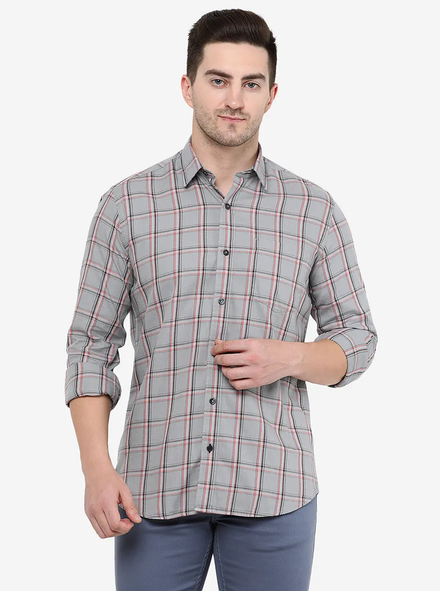 Grey Checked Smart Fit Casual Shirt | Greenfibre