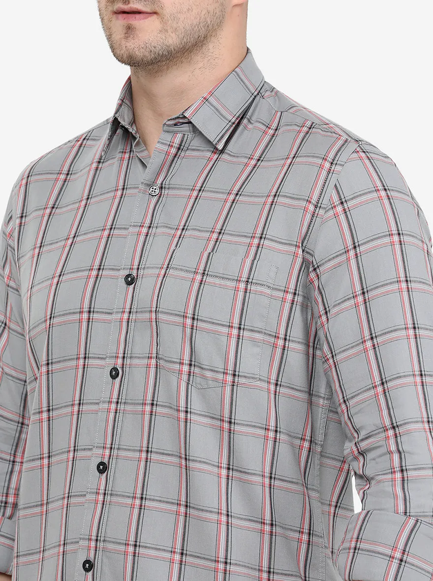 Grey Checked Smart Fit Casual Shirt | Greenfibre