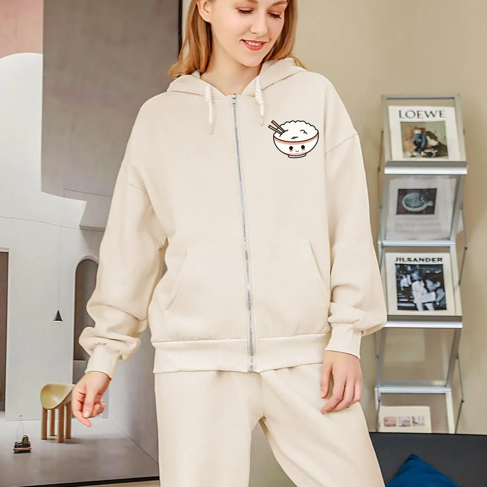 Happy Riceo the Rice Bowl Soft Zip-Up Hoodie