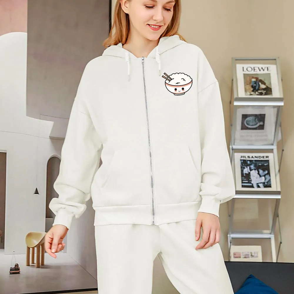 Happy Riceo the Rice Bowl Soft Zip-Up Hoodie