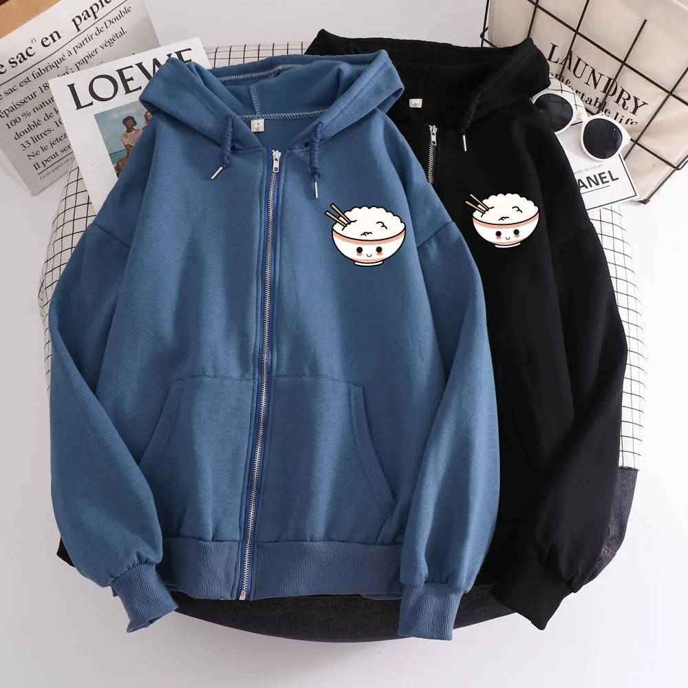 Happy Riceo the Rice Bowl Soft Zip-Up Hoodie