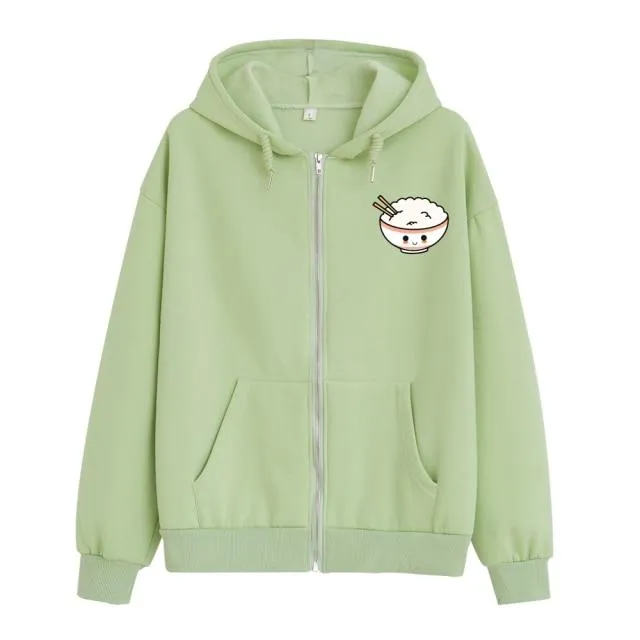 Happy Riceo the Rice Bowl Soft Zip-Up Hoodie