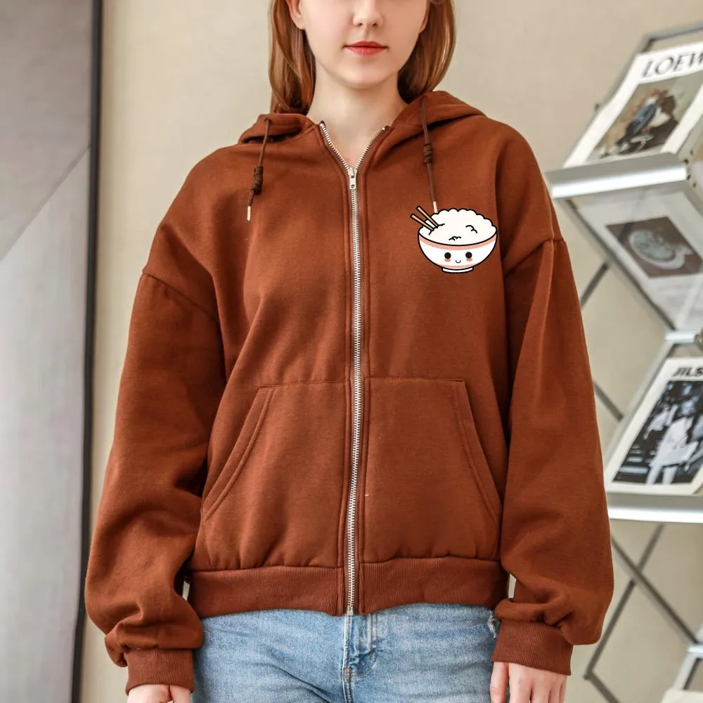 Happy Riceo the Rice Bowl Soft Zip-Up Hoodie