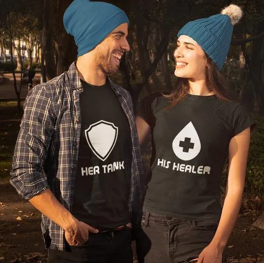 Her Shield, His Healer - Half Sleeve Couple T shirts