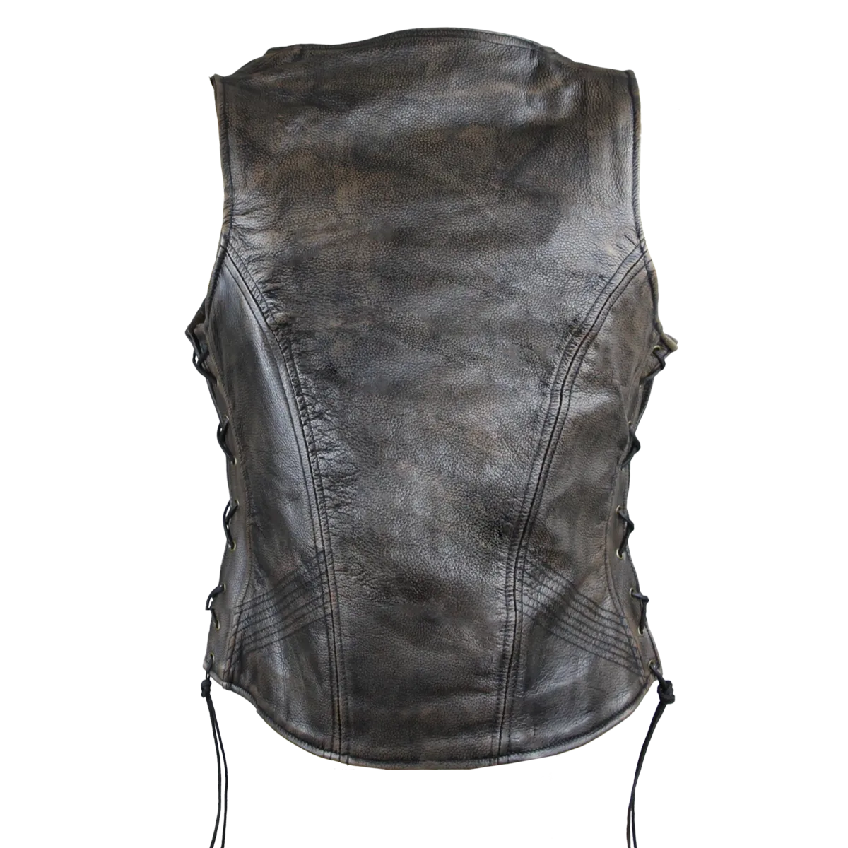 HML1029DB Vance Leather High Mileage Ladies Distressed Brown Lace Side Vest