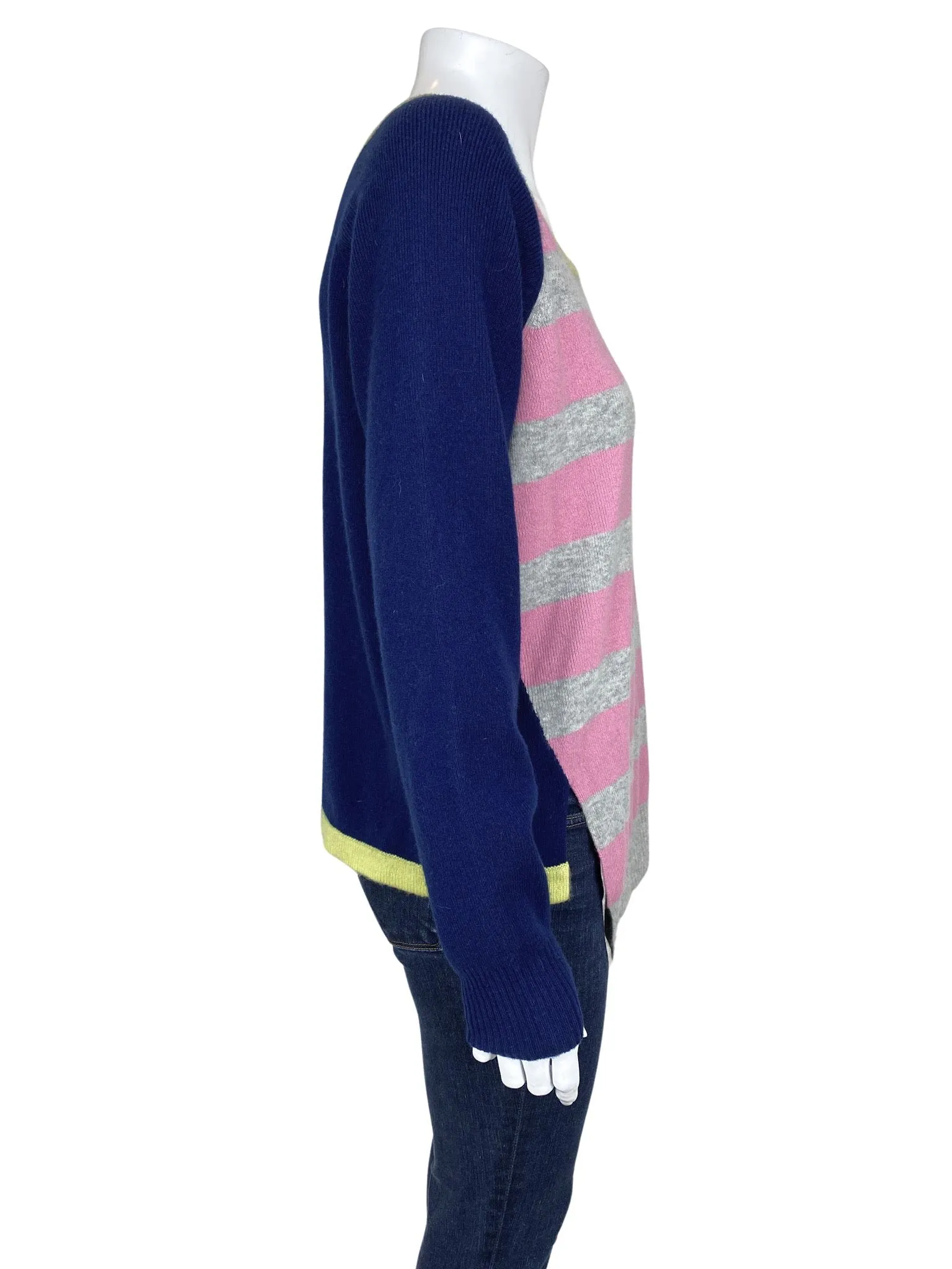 Jamison by Evereve, Women's Wool/Cashmere Striped Sweater, Navy/Multi, Size L