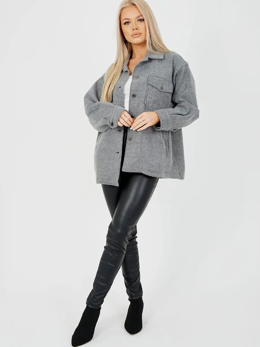 Leah Plain Classic Thick Shacket In Charcoal