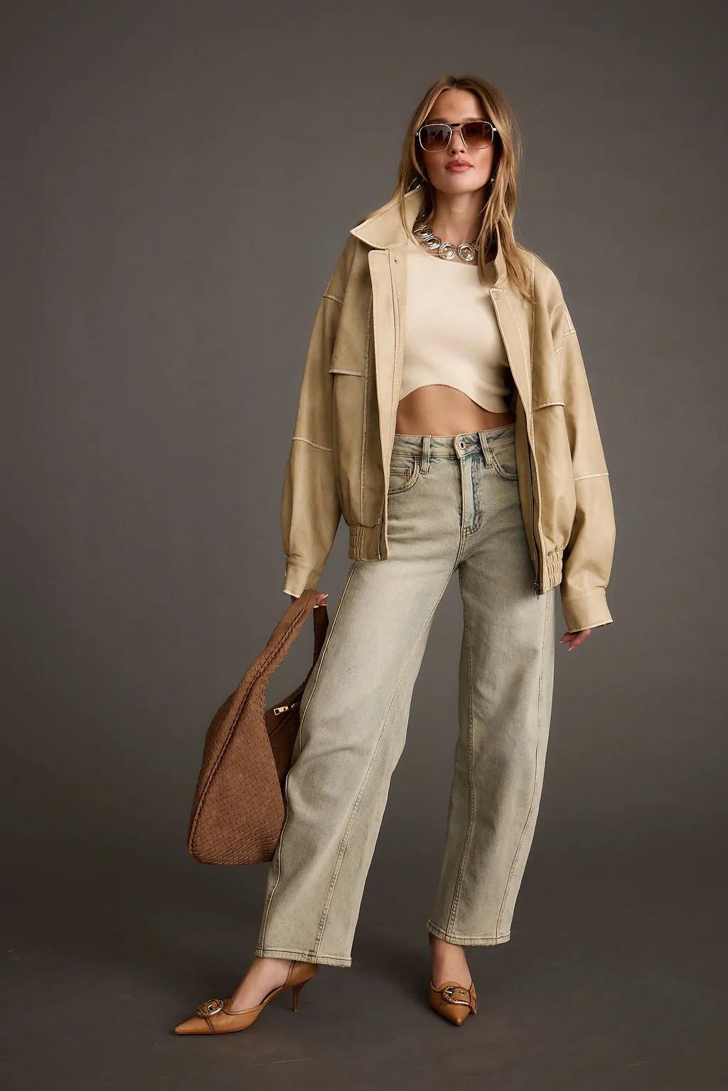 London Calling Light Taupe Oversized Faux Leather Jacket