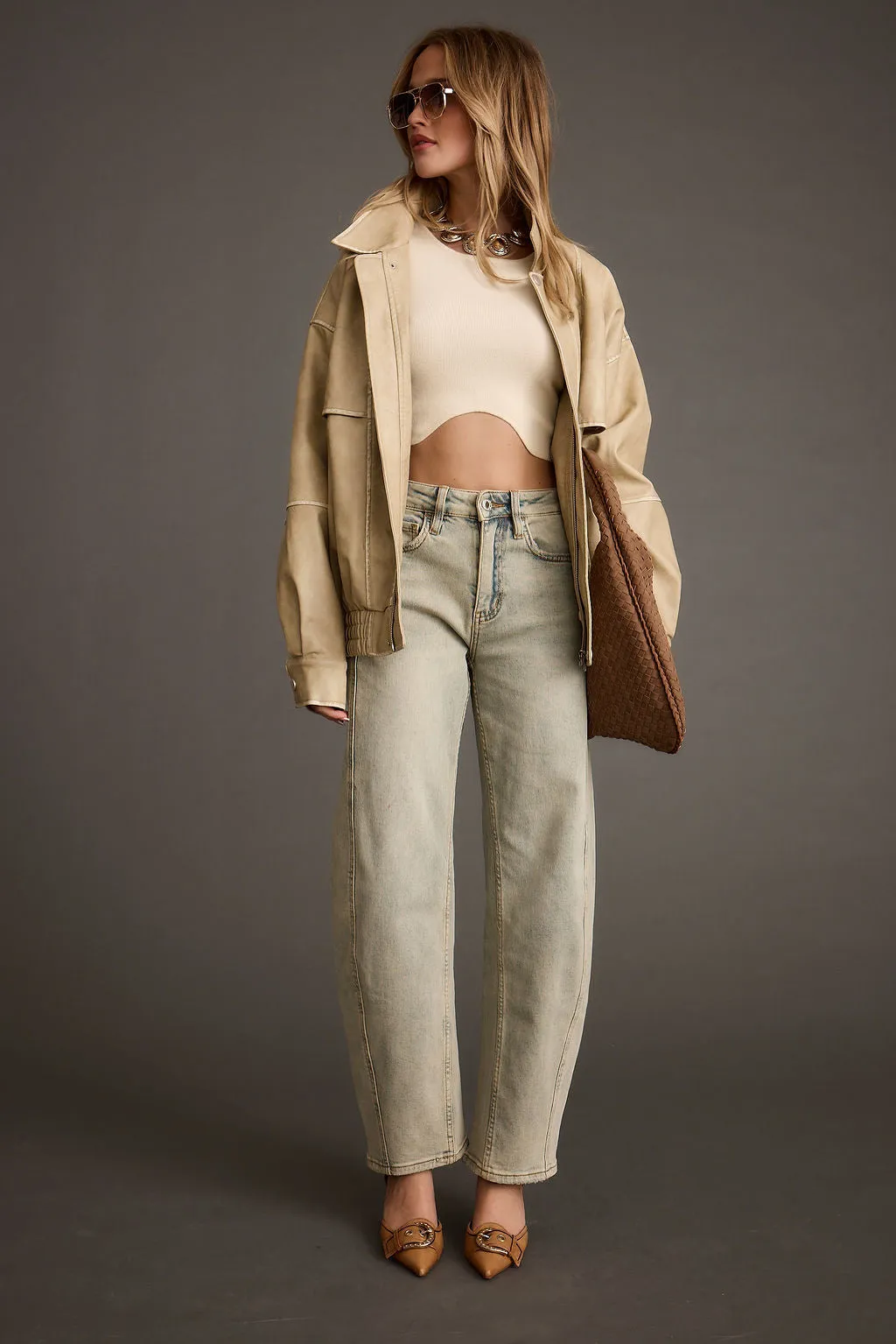 London Calling Light Taupe Oversized Faux Leather Jacket