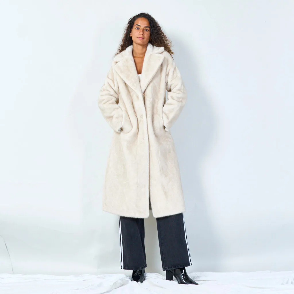 Long faux fur coat with wide lapels wholesale